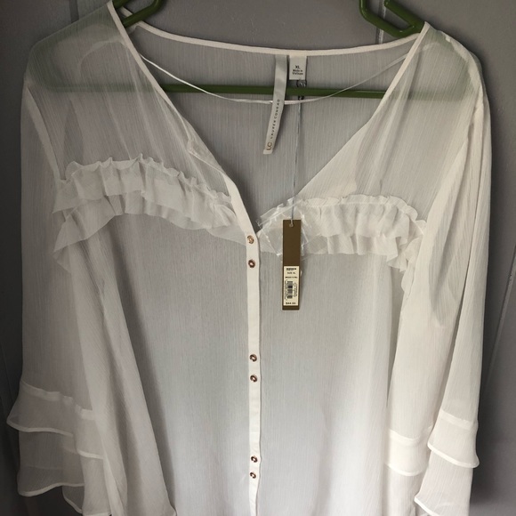 LC Lauren Conrad Tops - NEW Sheer blouse gold buttons !